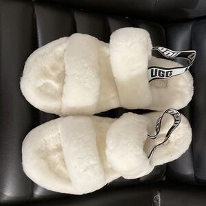 UGG Cream Fluff Double-Strap Slide Sandals with Branded Heel Strap